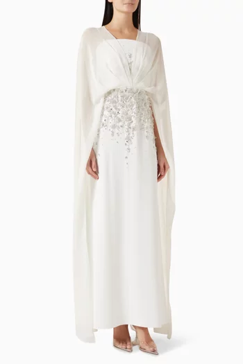 Cassia Crystal Embellished Cape-style Maxi Dress
