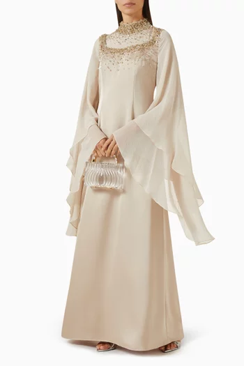 فستان طويل مطرز بالكريستال