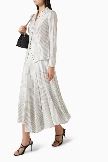 قميص بنقشة مخططة وخصر مزموم فيسكوز