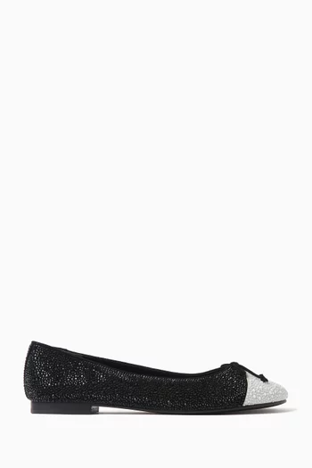 Cap Toe Crystal Ballet Flats in Suede