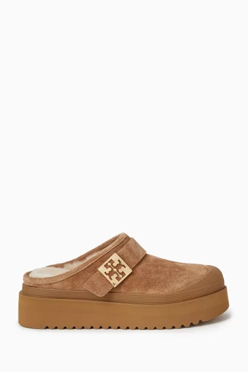 Mellow Shearling Platform Mules in Suede