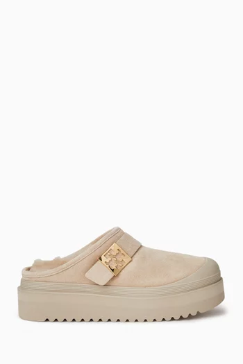 Mellow Shearling Platform Mules in Suede