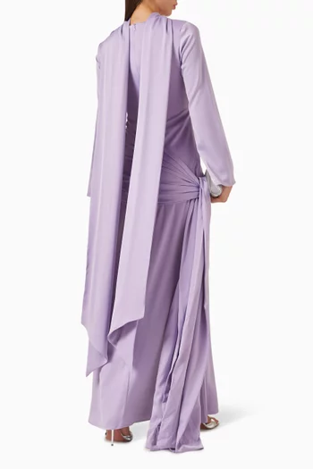 فستان طويل بدرابيه وفتحة رقبة بوشاح