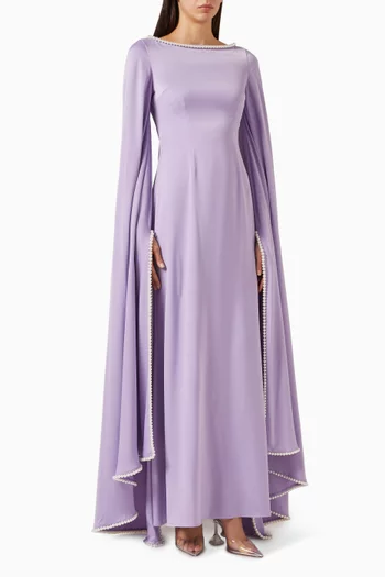 فستان سهرة مطرز باللؤلؤ ستان