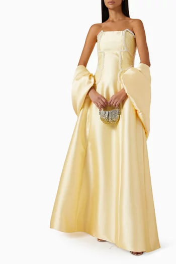 Embellished Strapless Gown in Satin