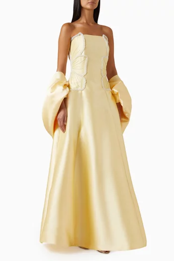 Embellished Strapless Gown in Satin