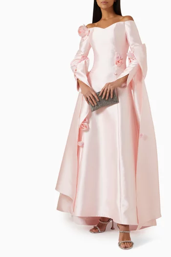 Off-shoulder Cape Gown in Mikado