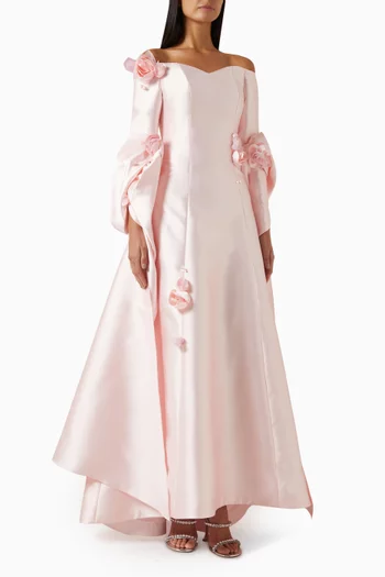 Off-shoulder Cape Gown in Mikado