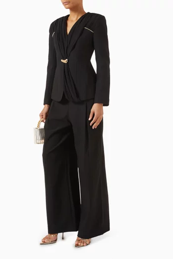 Asymmetric Pleated Buckle Blazer