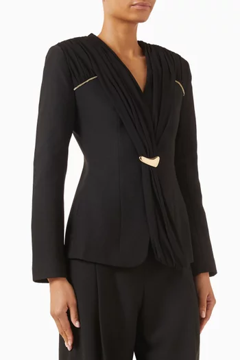 Asymmetric Pleated Buckle Blazer