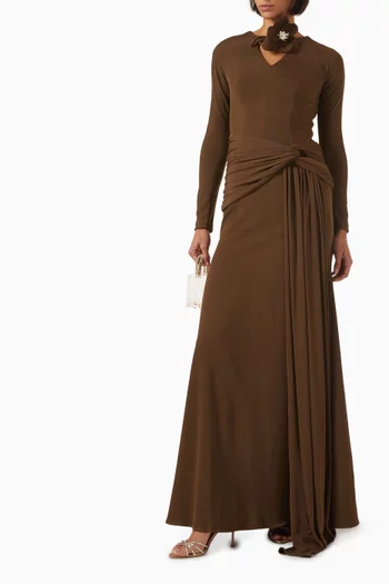 Floral-embellished Drape Dress