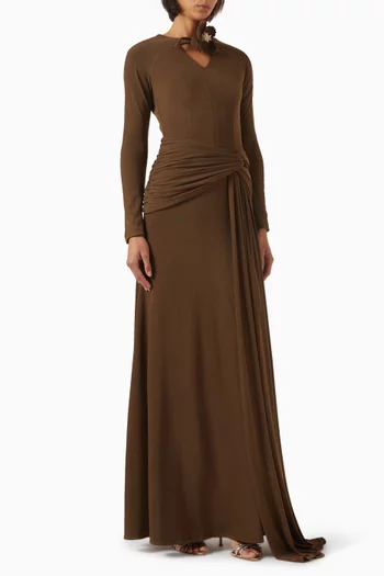 Floral-embellished Drape Dress