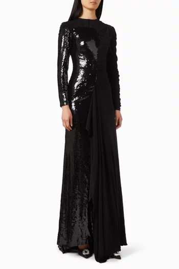 فستان ميرفا طويل مطرز بالترتر