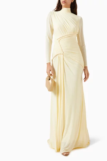 فستان اوليفيا طويل بدرابيه جيرسيه