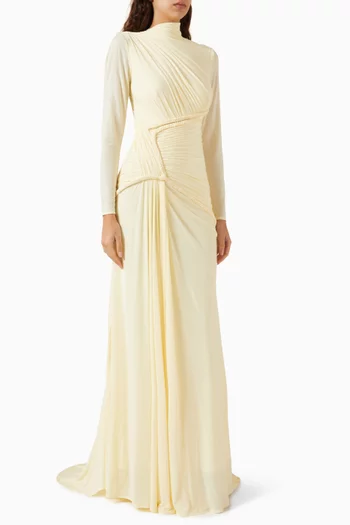 فستان اوليفيا طويل بدرابيه جيرسيه