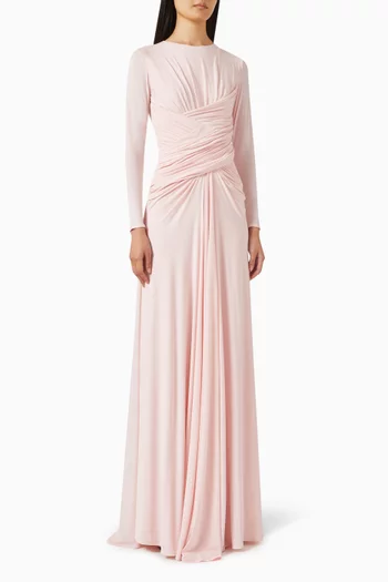 فستان جوري طويل بدرابيه جيرسيه