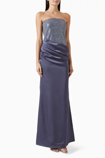 فستان سهرة ديفن مزين بتطريزات ستان