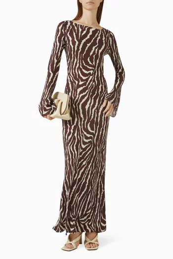 فستان جيا طويل بأكمام جرس حرير جيانهونغ كريب