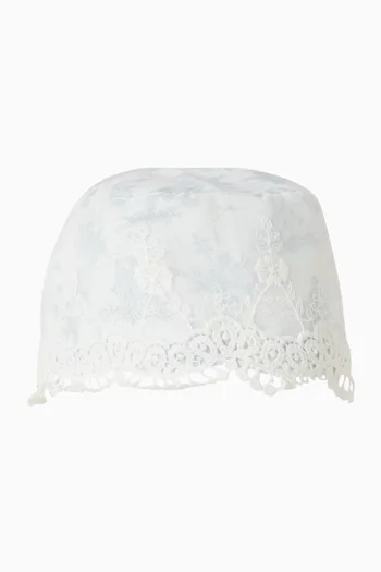 Printed Lace-trim Bonnet