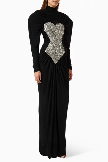 فستان سهرة مطرز بالكريستال كريب جيرسيه