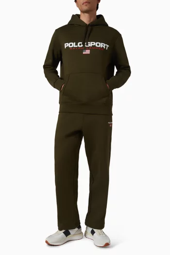 كنزة بغطاء رأس وشعار الماركة مزيج قطن