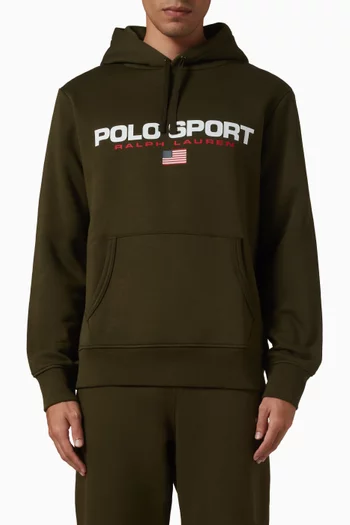 كنزة بغطاء رأس وشعار الماركة مزيج قطن