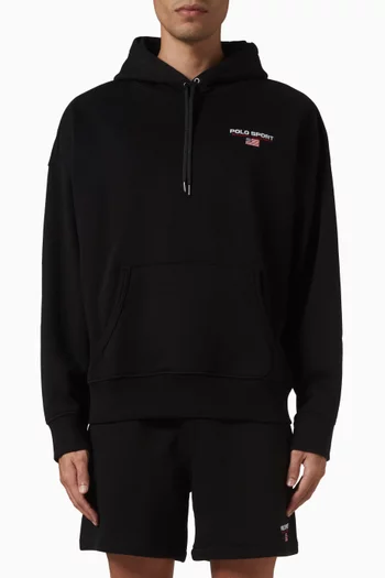 كنزة بغطاء رأس وشعار الماركة مزيج قطن