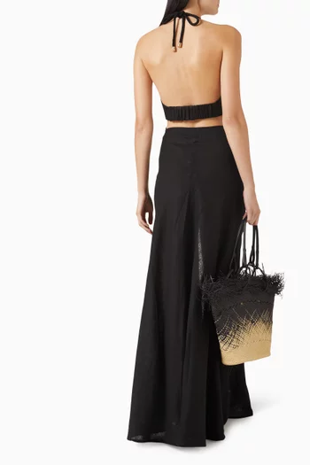 بلوزة إيبيزا بأربطة حول الرقبة مزيج كتان