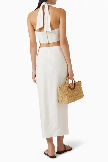 بلوزة لونا بأربطة حول الرقبة مزيج كتان