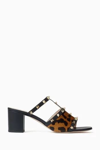 Rockstud 60 Slide Sandals in Pony Hair