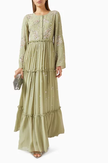 قفطان متعدد الطبقات بتطريزات زهور