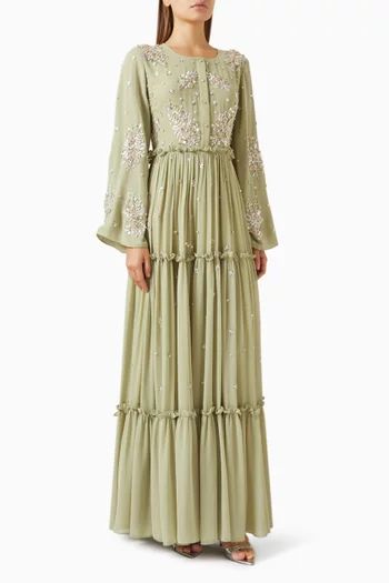 قفطان متعدد الطبقات بتطريزات زهور