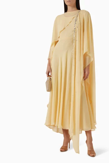 فستان بتصميم كاب مزين بتطريزات شيفون