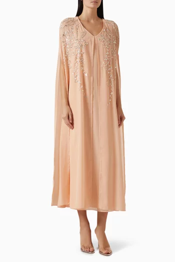 Embellished Cape-style Dress in Chiffon