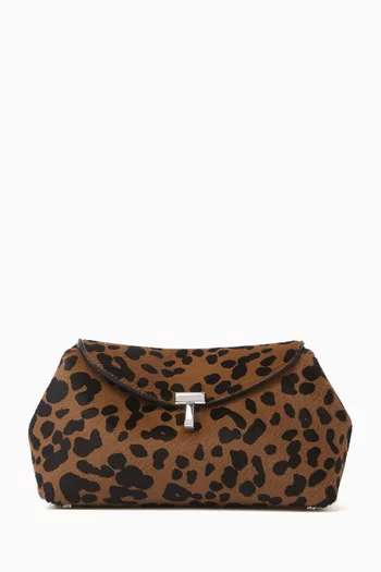 كلاتش ميني بقفل على شكل حرف T شعر مهر بنقشة جلد الفهد