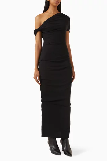 فستان أيدا متوسط الطول قماش كوبرو