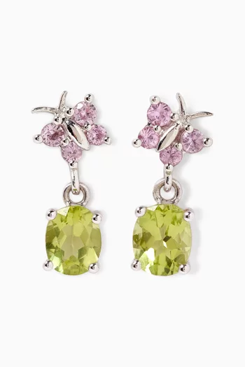 أقراط متدلية بتصميم فراشة مرصعة بياقوت ذهب أبيض عيار 18‏