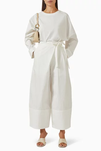 بنطال بتصميم ملفوف وقصة ساق واسعة بوبلين