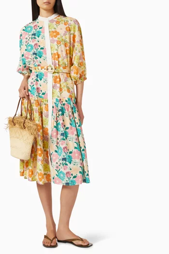 فستان صندانس متوسط الطول بتصميم مقسم لأجزاء قطن فوال