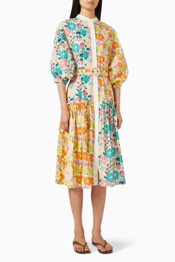 فستان صندانس متوسط الطول بتصميم مقسم لأجزاء قطن فوال