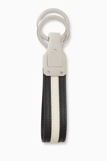 Logo Stripe Key Ring in Leather