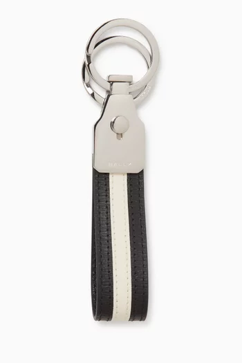 Logo Stripe Key Ring in Leather