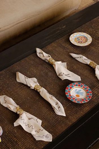 Sun, Flowers Embroidered Napkins in Cotton, Set of 4