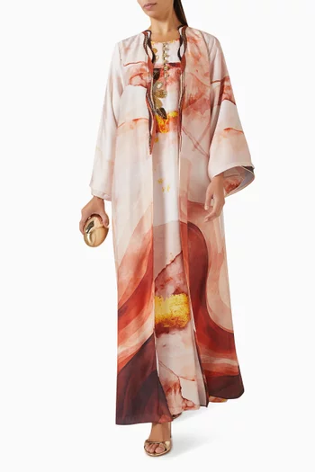 Embellished Printed Wave Abaya