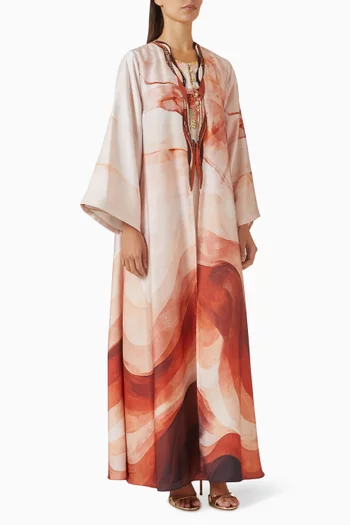 Embellished Printed Wave Abaya