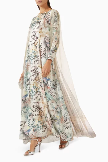 فستان طويل بأكمام كاب ونقشة زهور