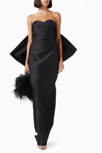 فستان سهرة بقصة مستقيمة وعقدة درابيه قماش ميكادو