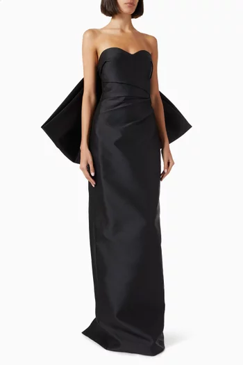 فستان سهرة بقصة مستقيمة وعقدة درابيه قماش ميكادو