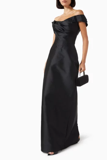 Off-shoulder Draped Column Gown