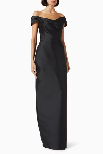 Off-shoulder Draped Column Gown